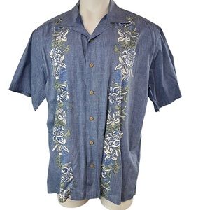 Batck Bay Mens Hawaiian Aloha Shirt XL Blue Floral Reverse Print Cotton (369)